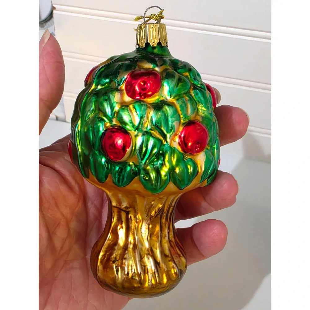 Vintage West Germany Apple Tree Blown Glass Christmas Ornament 4”